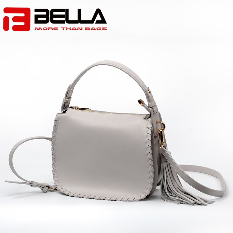 Ladies Leather Shoulder Bag with Metal Snap Hook & Tassel 6008B
