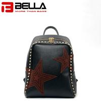 Black PU Leather Backpack with Star Decoration for Women 6009C