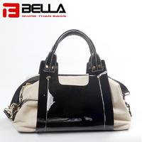 Fashional PU and Canvas Handbag with Contrast Colors 6034C