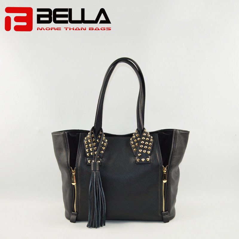 Leather Handbag with Fashion Metal Stuff Decoration 6014C