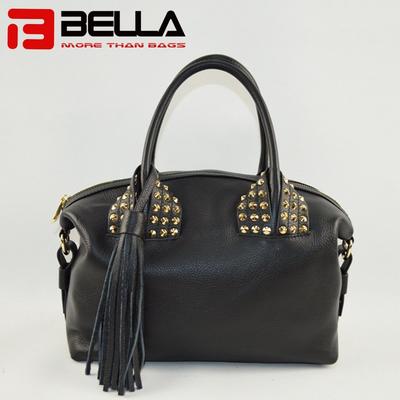 Black Leather Handbag with Big Tassels Decoration 6014B