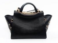 hot sale genuine leather handbag with  special metal ring design decoration