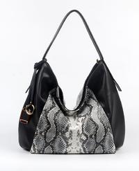 Black PU handbag with Snake pattern, Part decoration 6018A