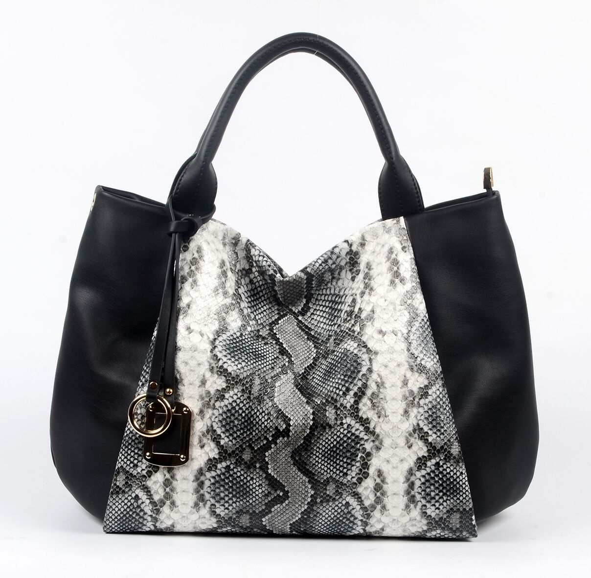 Black PU handbag with Snake pattern, Part decoration 6018C
