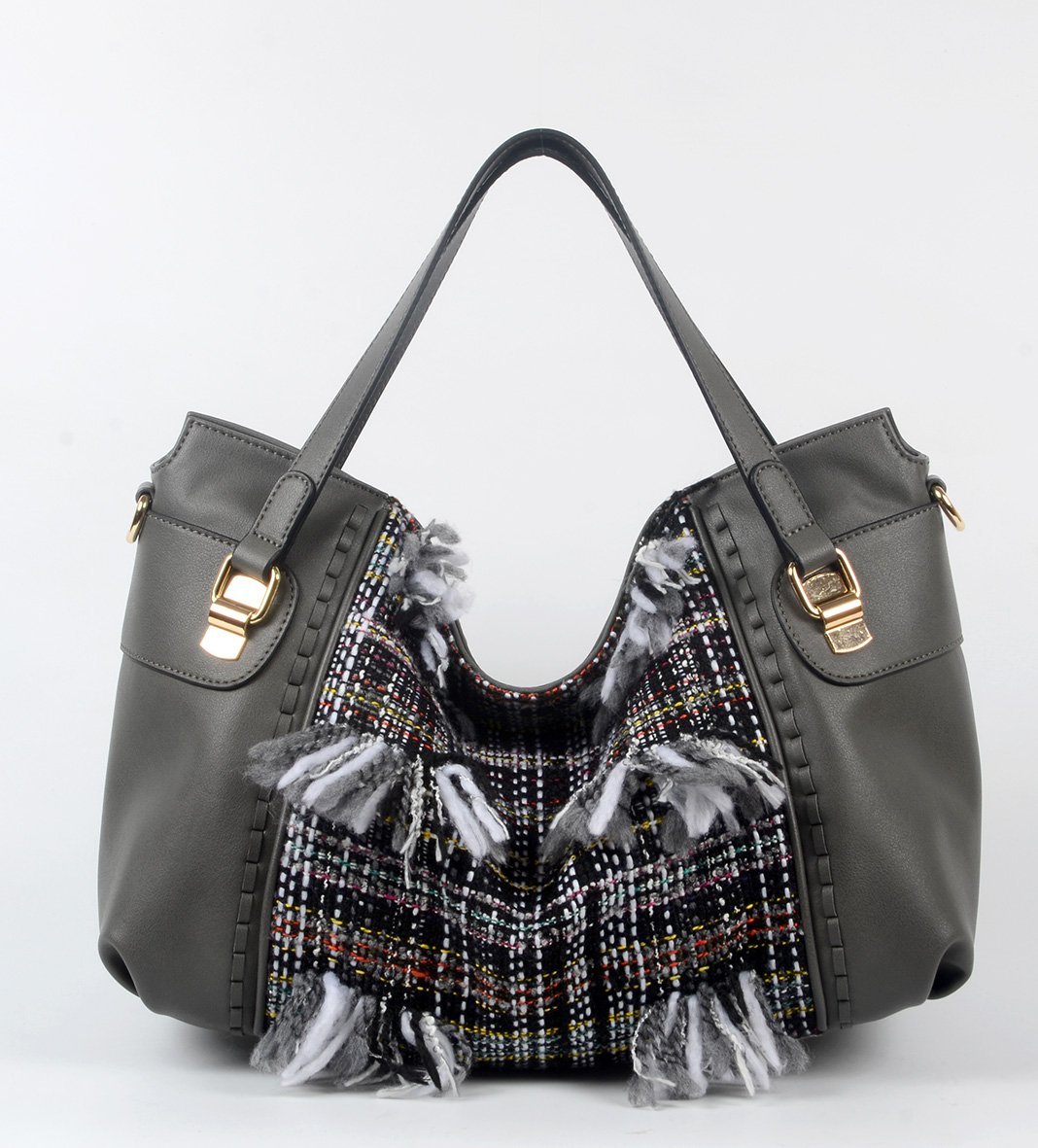 Deep Grey handbag with canvas tessels 6032B