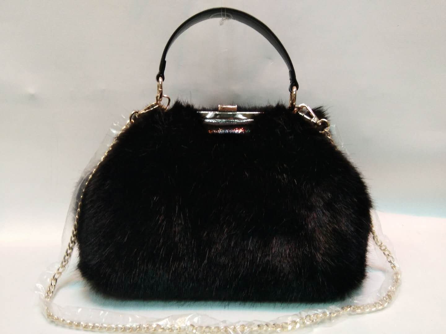 Black mink hair PU handbag 20180103
