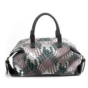 Deep green PU handbag with woven pattern 6037A