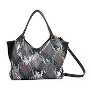 Deep green PU tote bag with woven pattern 6037C