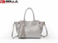 Cream Color Women Leather Shoulder Bag with Tassel 6008C