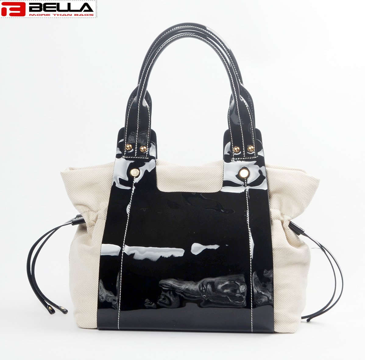 Designer PU and Canvas Handbag with Contrast Color 6034A