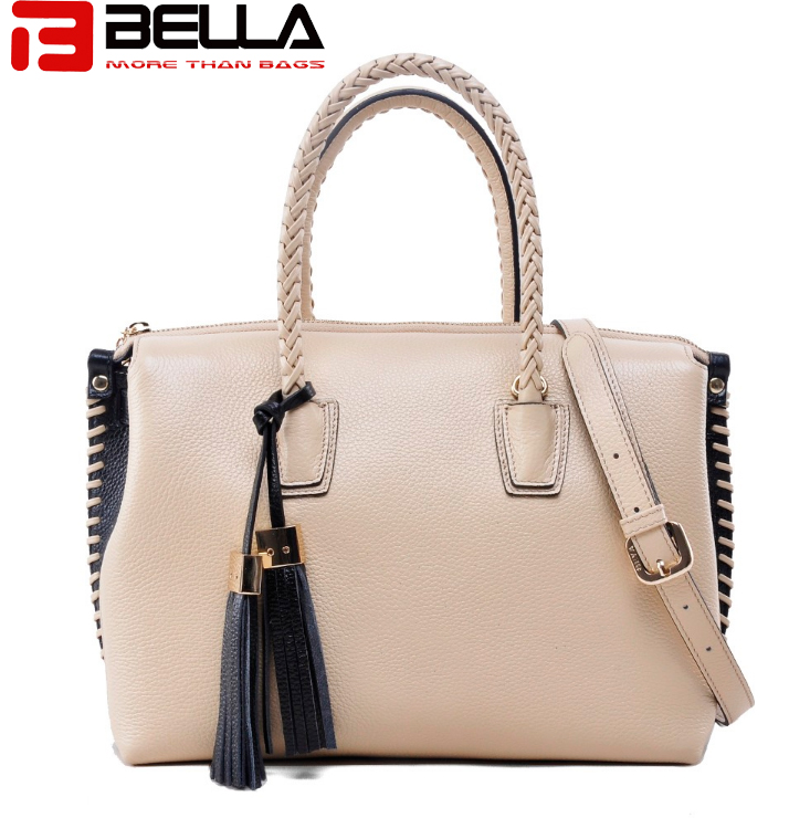 leather contrast color handbag for women ,tassel bag , braided handle bag BW0117