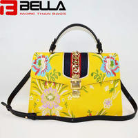 Yellow embroidery PU leather shoulder bags BE-4690
