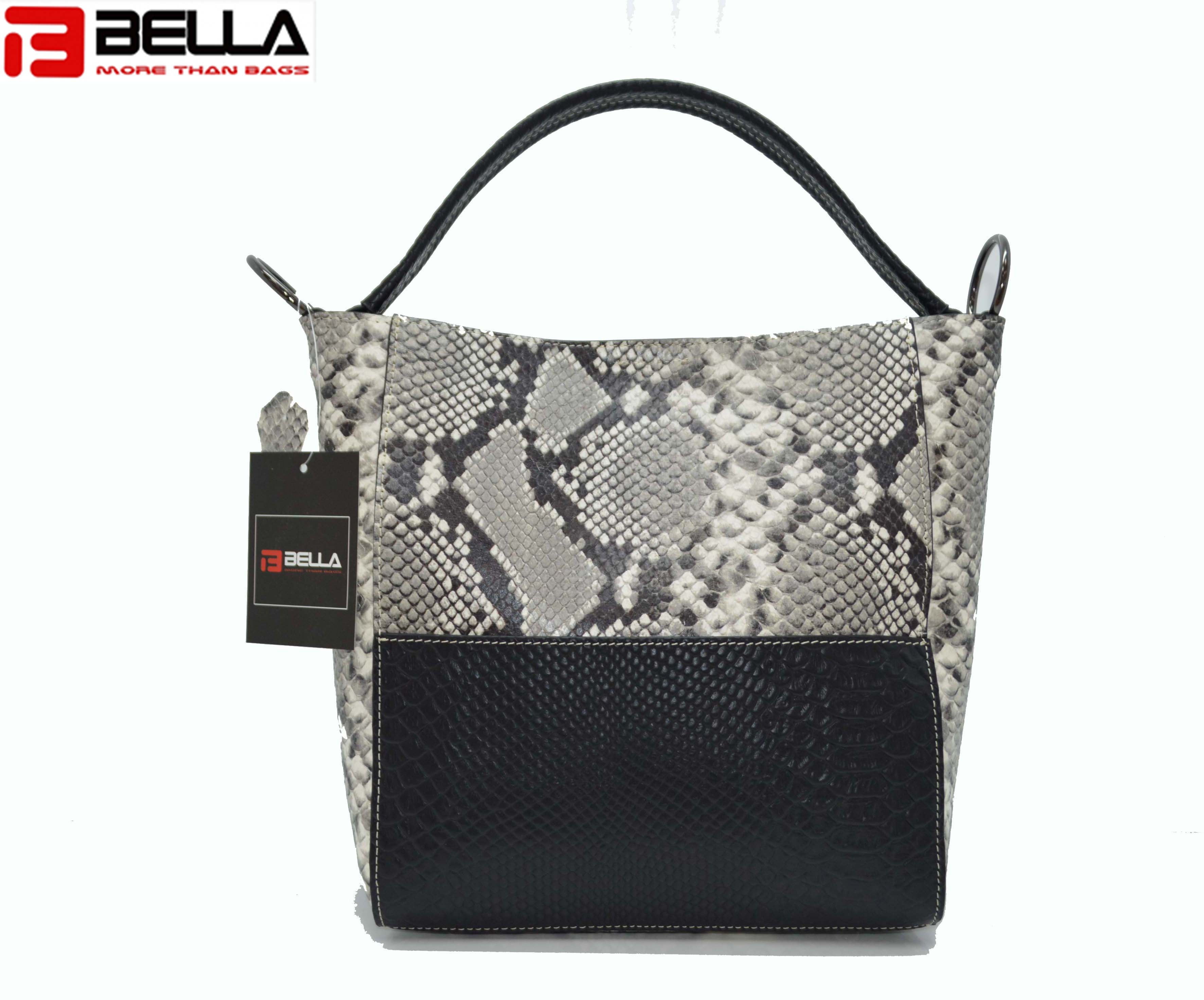BLACK LEATHER BAG WITH PYTHON PATTERN DP1805