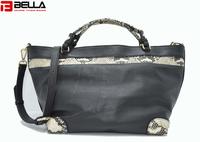 Black Leather handle bag with Snake skin Pattern DPS830